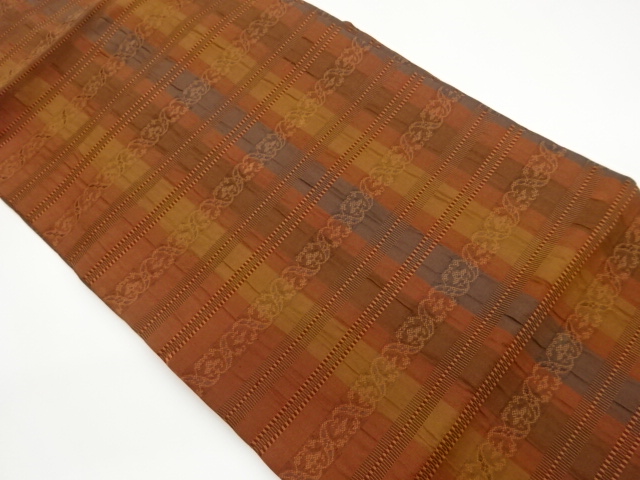 Nagoya obi woven with stripes, horizontal stripes, and abstract floral pattern